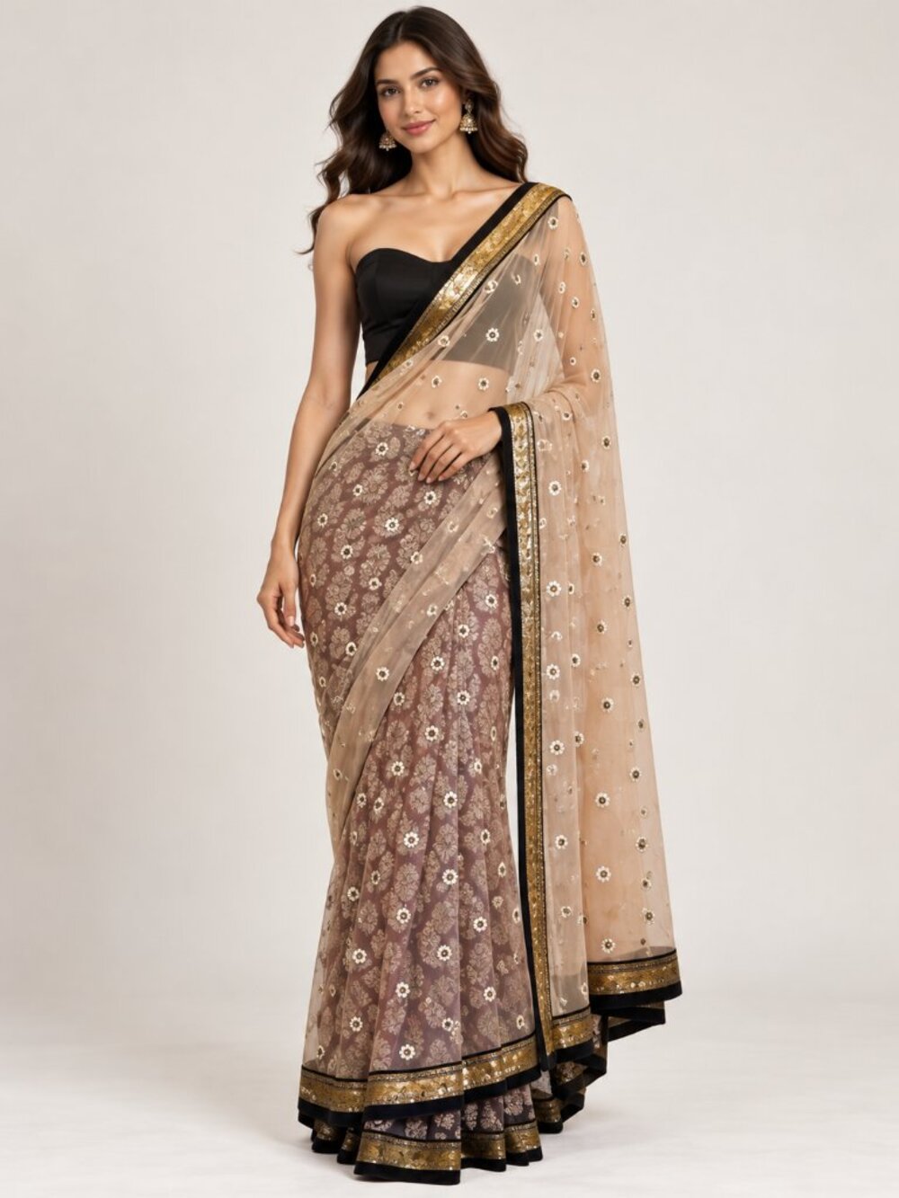 Original Sabyasachi Half Banarasi & Net Saree with Detailed Border
